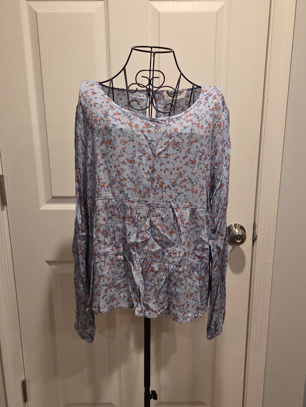 Hippie Rose Light Blue Floral Peplum Blouse
